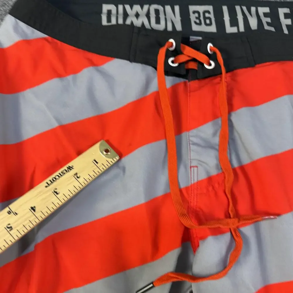 Dixxon Board Shorts Mens 36 Red Gray Striped Swim Trunks Live Free Boardshorts